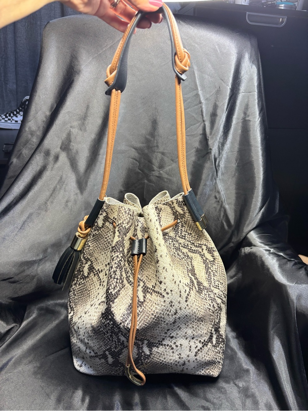 Vince Camuto Lorin Python Print Drawstring Bucket Bag